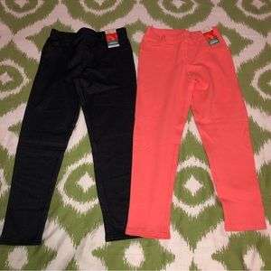 NEW 2pk Girl’s 8 M Jeggings Long Pants Stretch Legging Solid Black Peach Pink